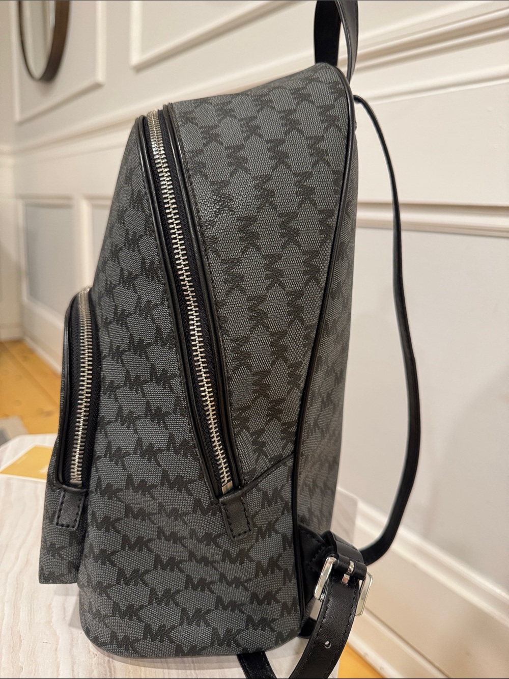 Michael Kors Bag Jet Set MK Logo Black Gray Backpack - Picture 4 of 17